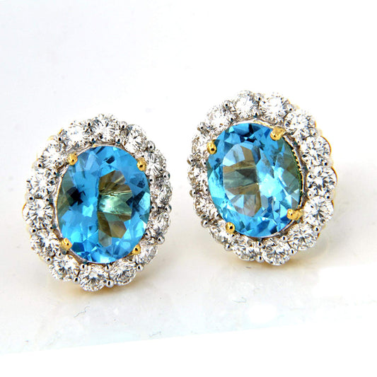 atjewels Women's 18k Yellow Gold Over 925 Sterling Silver Blue Topaz & White CZ Halo Stud Earrings MOTHER'S DAY SPECIAL OFFER - atjewels.in