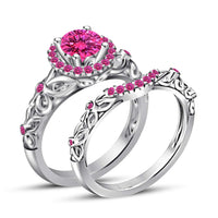 atjewels 14k White Gold Over 925 Silver Pink Sapphire Princess Snow White Engagement Ring Set Size US 7 MOTHER'S DAY SPECIAL OFFER - atjewels.in