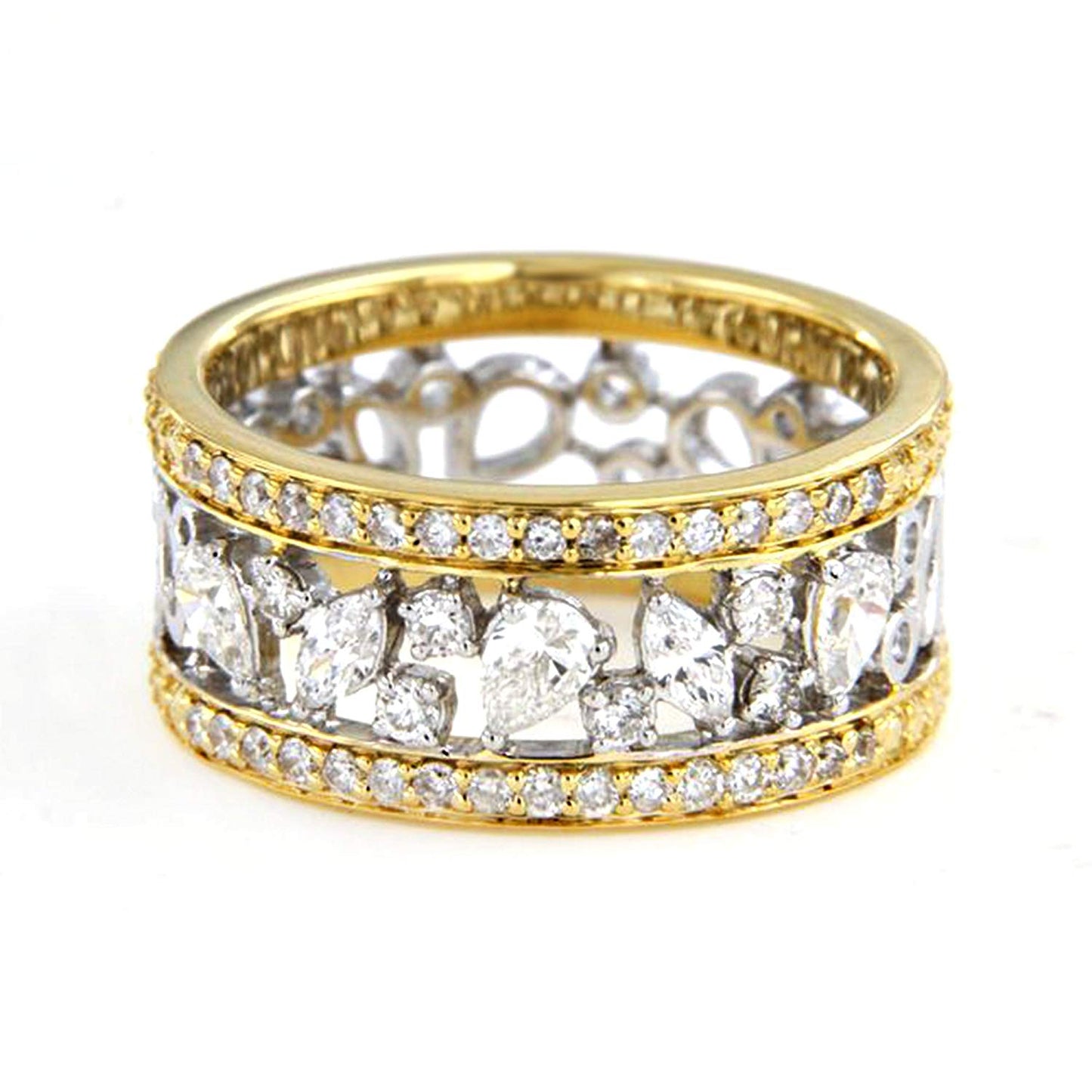 atjewels 18K Yellow Gold Over .925 Sterling Silver Multishape White Diamond Eternity Band Ring For Women MOTHER'S DAY SPECIAL OFFER - atjewels.in