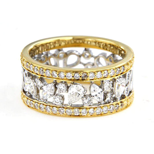 atjewels 18K Yellow Gold Over .925 Sterling Silver Multishape White Diamond Eternity Band Ring For Women MOTHER'S DAY SPECIAL OFFER - atjewels.in