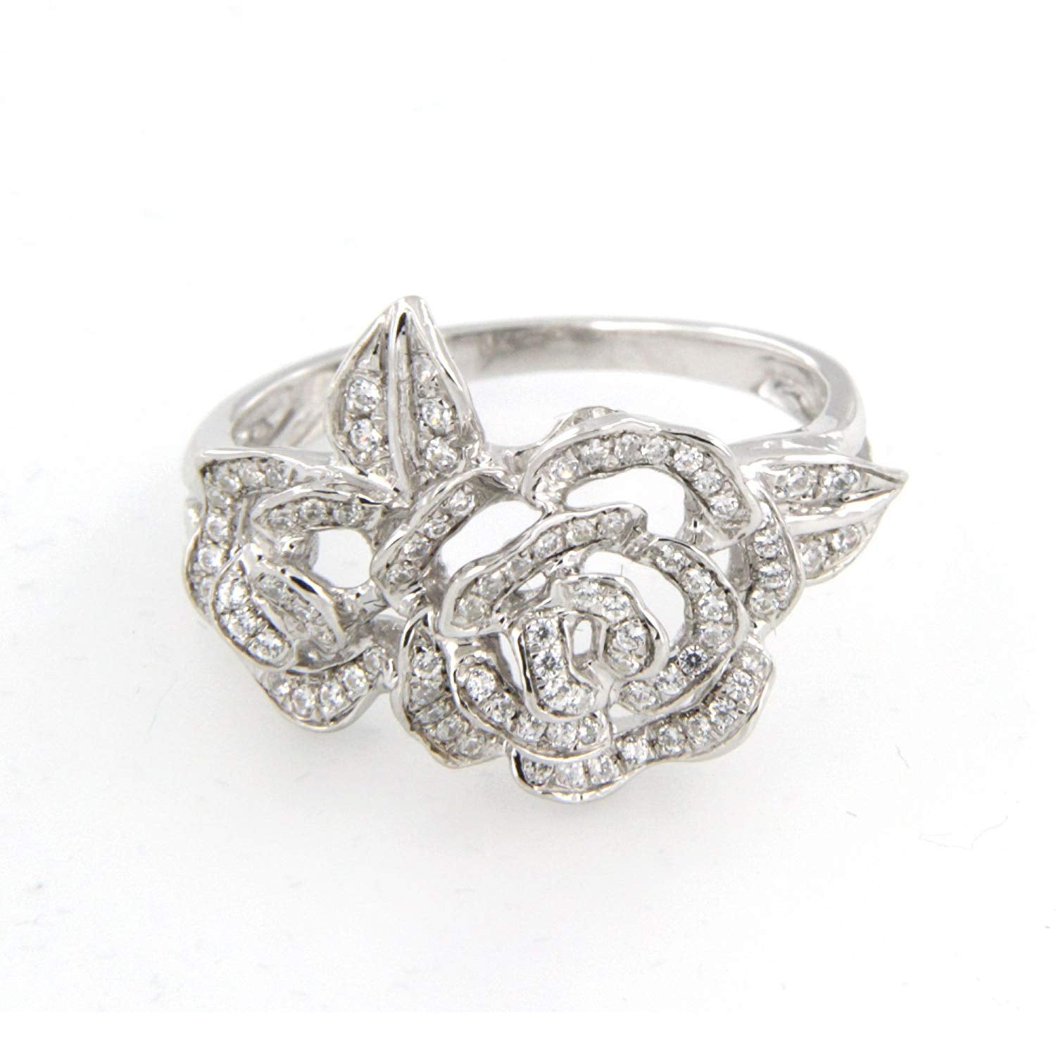 atjewels White Gold Plated On 925 Sterling Silver Round White CZ New Flower Ring MOTHER'S DAY SPECIAL OFFER - atjewels.in