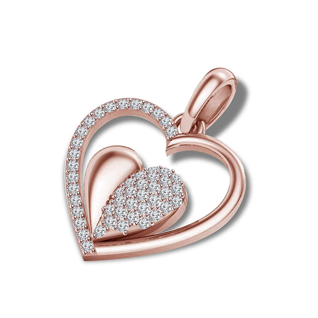 atjewels 14K Rose Gold Over .925 Sterling Silver White Diamond Double Heart Pendant for Women's MOTHER'S DAY SPECIAL OFFER - atjewels.in