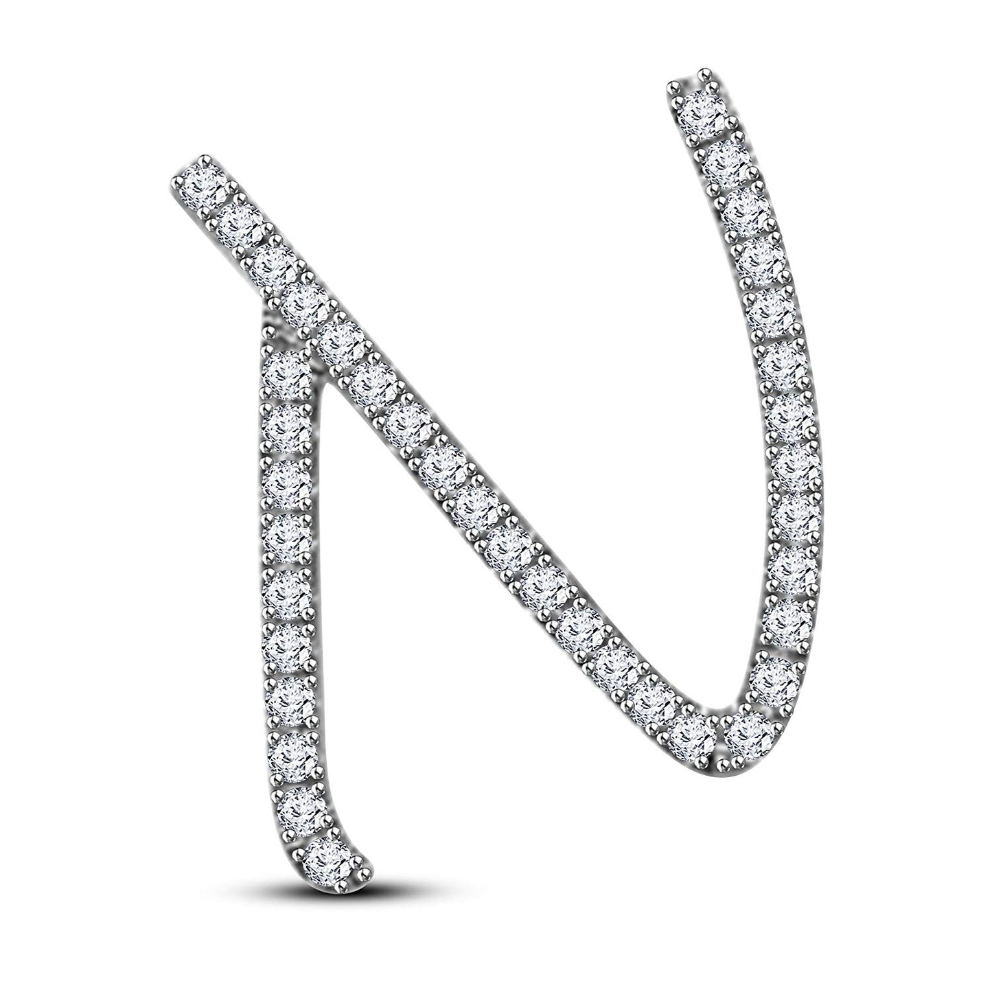 Mothers Day 14K Rose Gold Over .925 Sterling Silver White Cubic Zirconia Alphabet N Letter Pendant Pave Set - atjewels.in