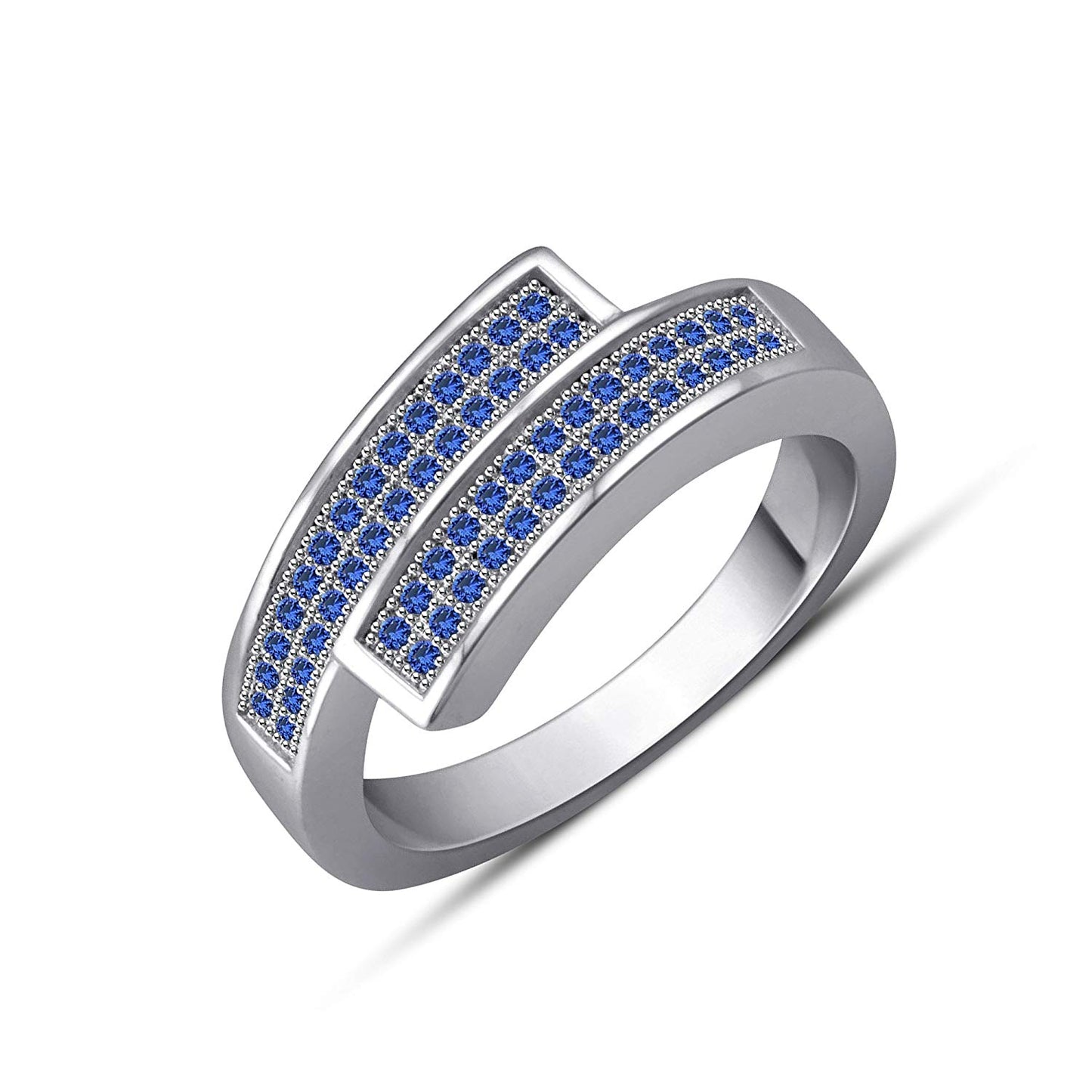 atjewels Round Blue Sapphire 14K White Gold Plated On 925 Silver Bypass Engagement Ring MOTHER'S DAY SPECIAL OFFER - atjewels.in