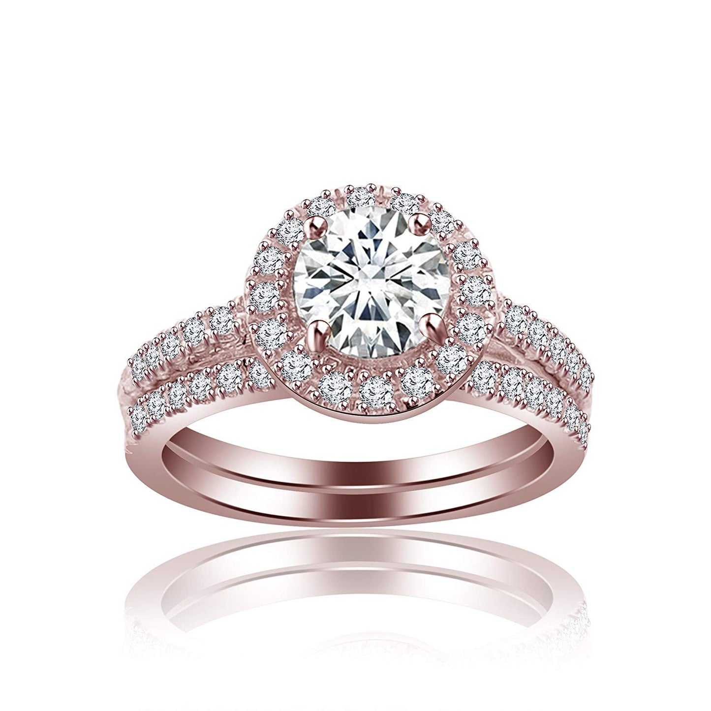 atjewels 14K Rose Gold Over 925 Sterling Silver White CZ Bridal Ring set MOTHER'S DAY SPECIAL OFFER - atjewels.in