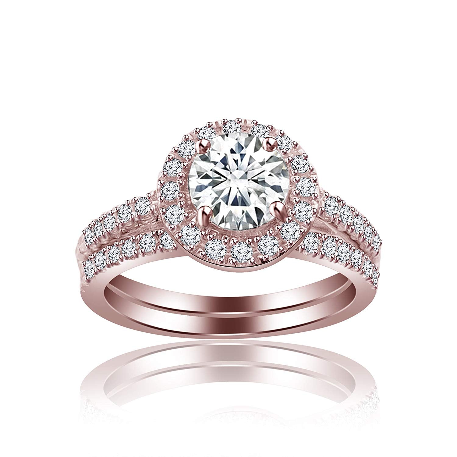 atjewels 14K Rose Gold Over 925 Sterling Silver White CZ Bridal Ring set MOTHER'S DAY SPECIAL OFFER - atjewels.in