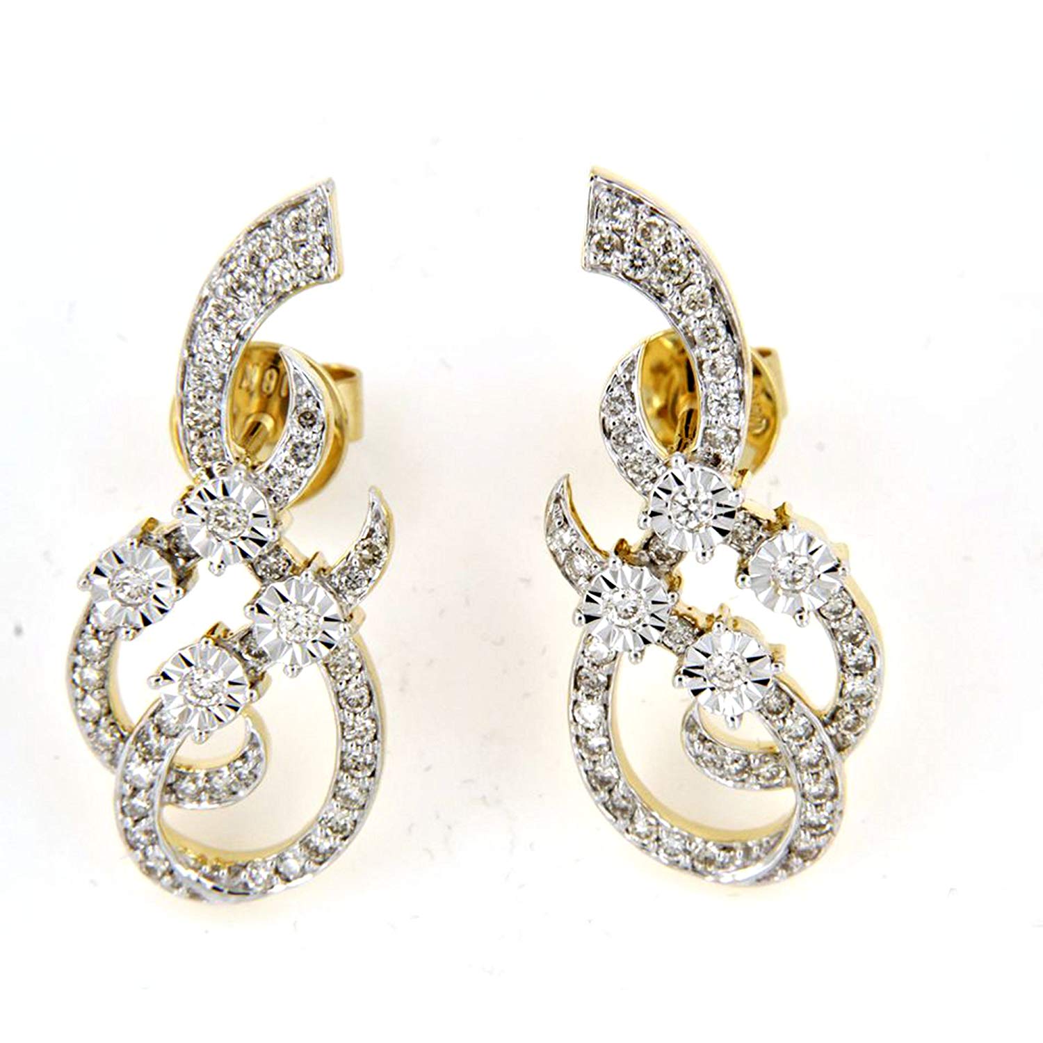 atjewels 18k Yellow Gold Plated 925 Sterling Silver White Diamond Fashion Stud Earrings MOTHER'S DAY SPECIAL OFFER - atjewels.in