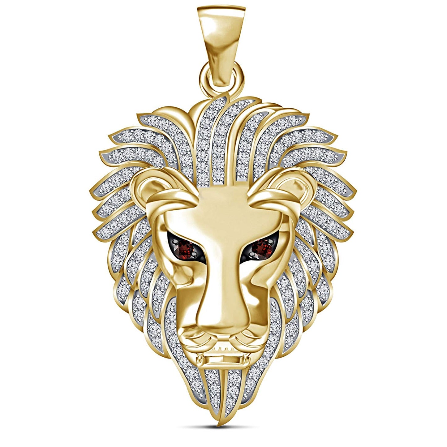 atjewels Round Cut Red Garnet & White CZ 14k Yellow Gold Over .925 Sterling Silver Lion Pendant For Unisex For MOTHER'S DAY SPECIAL OFFER - atjewels.in