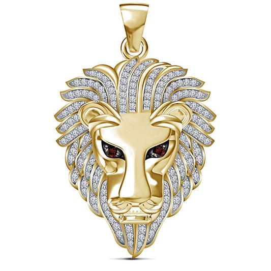 atjewels Round Cut Red Garnet & White CZ 14k Yellow Gold Over .925 Sterling Silver Lion Pendant For Unisex For MOTHER'S DAY SPECIAL OFFER - atjewels.in