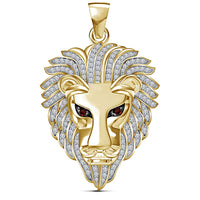 atjewels Round Cut Red Garnet & White CZ 14k Yellow Gold Over .925 Sterling Silver Lion Pendant For Unisex For MOTHER'S DAY SPECIAL OFFER - atjewels.in