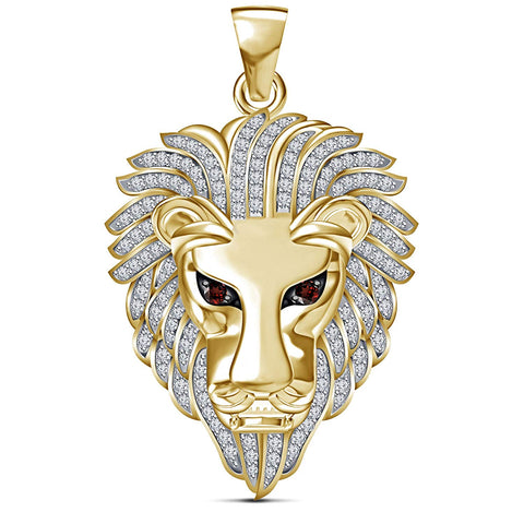 atjewels Round Cut Red Garnet & White CZ 14k Yellow Gold Over .925 Sterling Silver Lion Pendant For Unisex For MOTHER'S DAY SPECIAL OFFER - atjewels.in