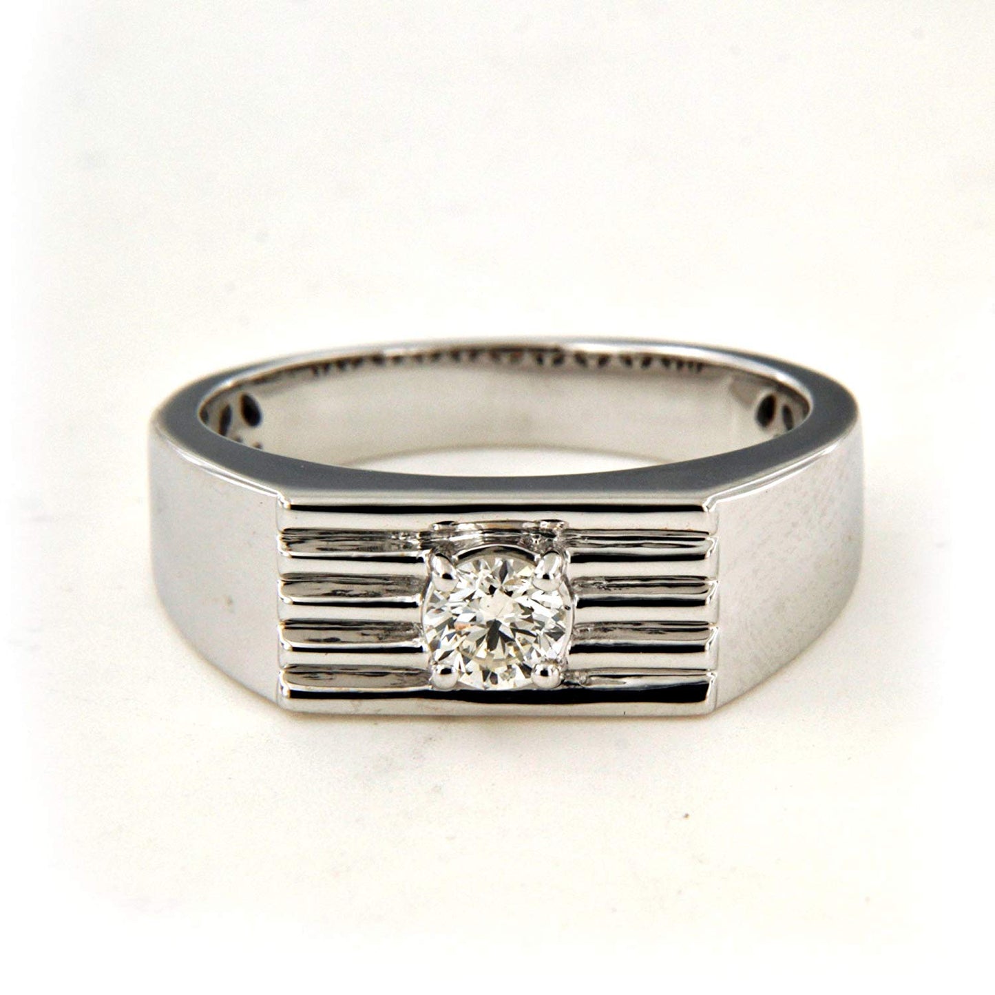 atjewels 14K White Gold On Sterling Silver Round Cut White CZ Men's Band Ring MOTHER'S DAY SPECIAL OFFER - atjewels.in