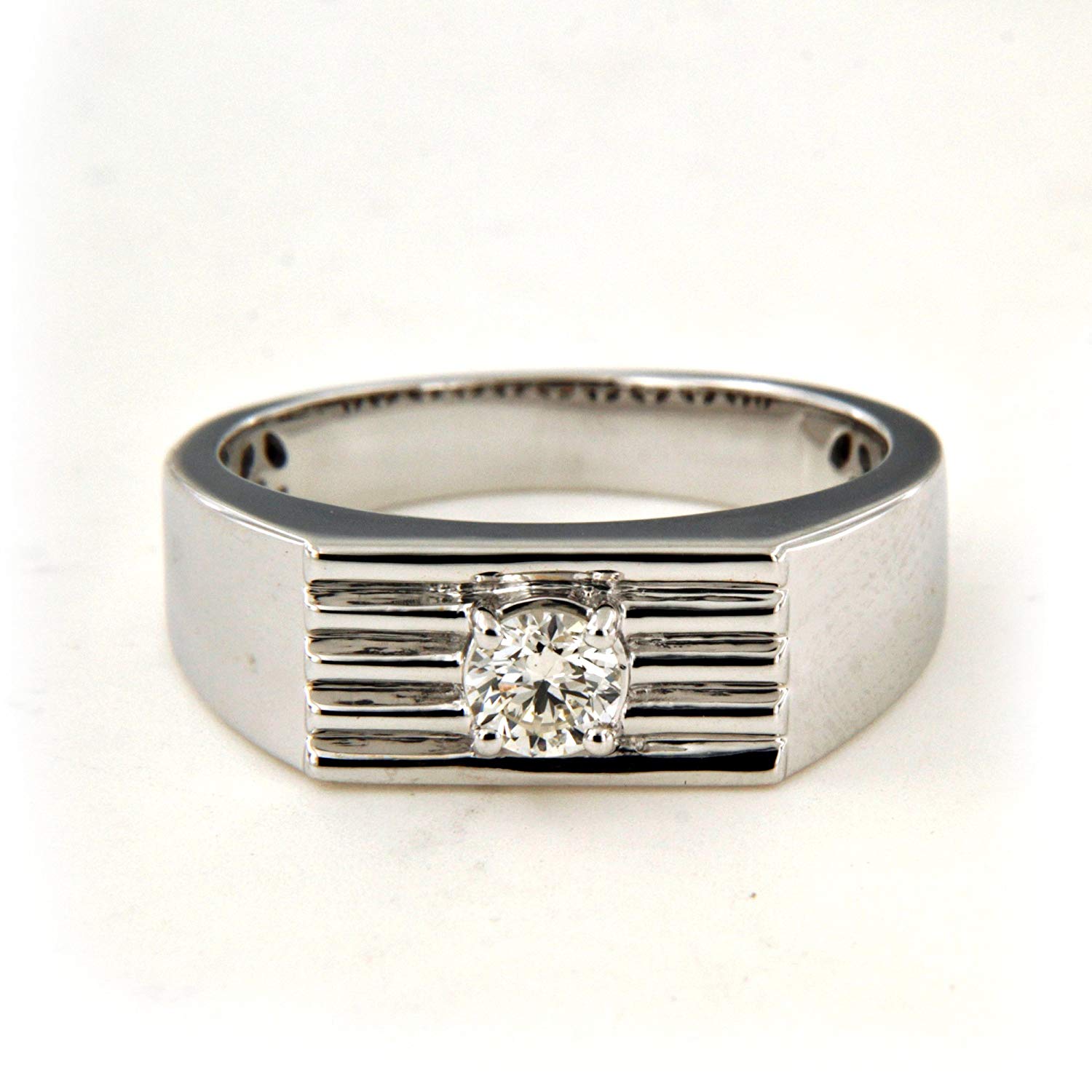 atjewels 14K White Gold On Sterling Silver Round Cut White CZ Men's Band Ring MOTHER'S DAY SPECIAL OFFER - atjewels.in