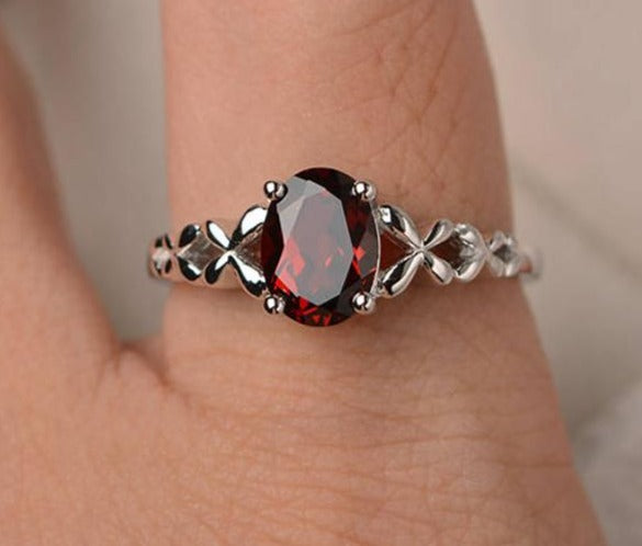 1 CT Oval Cut Red Garnet 925 Sterling Silver Women Engagement Solitaire Ring Gift For Her