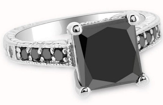 2 CT Princess Cut Black Cubic Zirconia Diamond 925 Sterling Sliver Women Engagement Ring