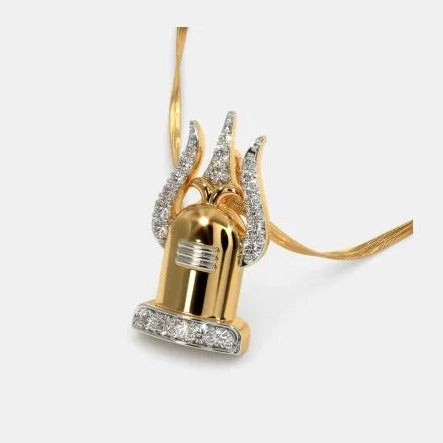 0.25 Ct Round Cut Diamond Two-Tone Trishul With Shivling Pendant In 925 Sterling Silver