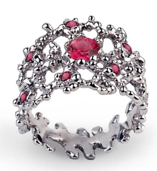 1 CT 925 Sterling Silver Red Ruby Round Cut Wedding Band Ring