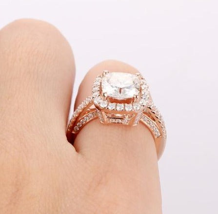 2 CT Cushion Cut Diamond 14k Rose Gold Over Women Halo Anniversary Gift For Her - atjewels.in