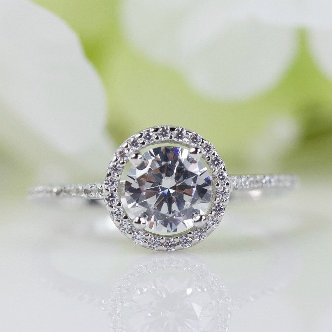 1 CT Round Cut White Cubic Zirconia Diamond 925 Sterling Silver Women Halo Anniversary Ring