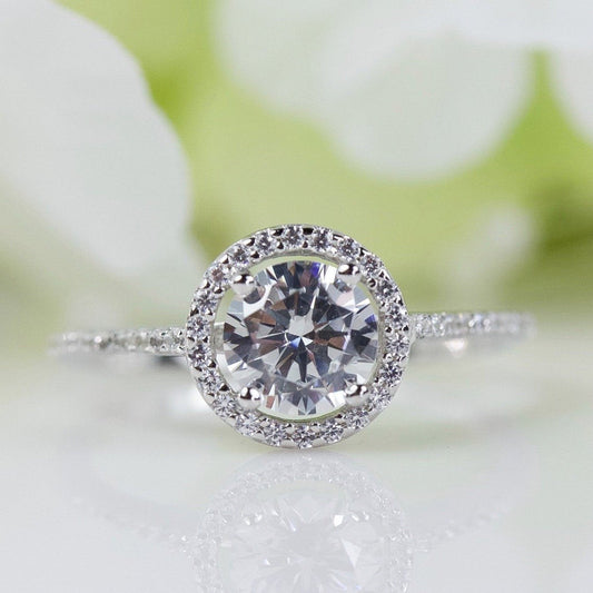 1 CT Round Cut White Cubic Zirconia Diamond 925 Sterling Silver Women Halo Anniversary Ring