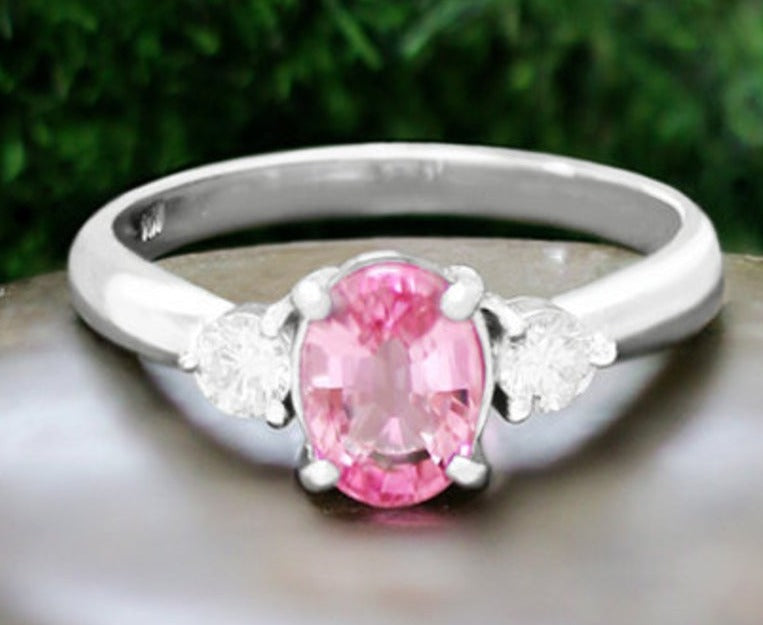 1 CT Oval Cut Pink Sapphire 3 Stone Diamond 925 Sterling Silver Women Engagement Ring