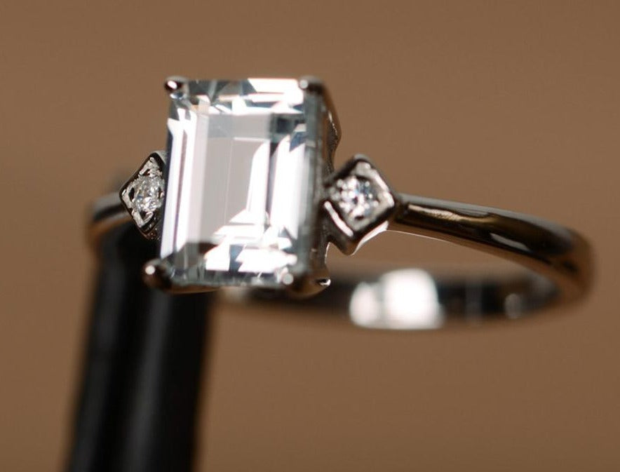 1 CT 925 Sterling Silver Emerald Cut Diamond Wedding Anniversary Ring
