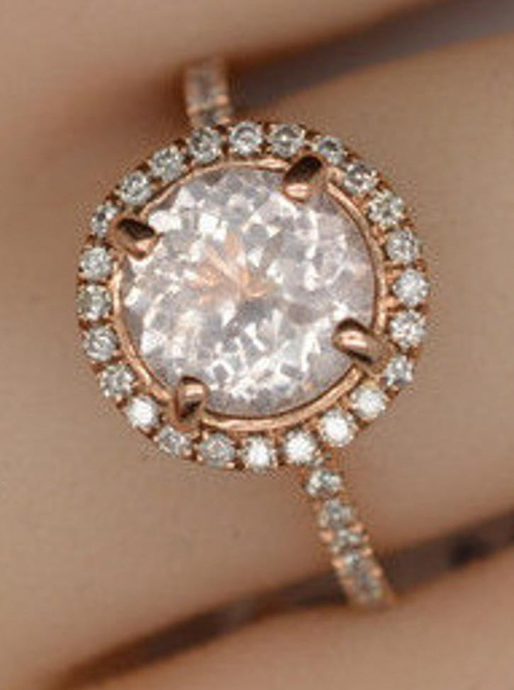 1 CT Round Cut Diamond Rose Gold Over 925 Sterling Sliver Women Anniversary Promise Halo Ring