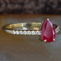 1 CT 925 Sterling Silver Red Ruby Pear Cut Diamond Engagement Ring