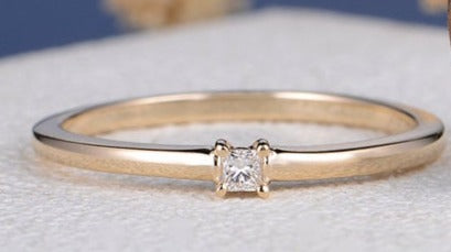 0.10 CT Princess Cut Diamond 14k Rose gold Over 925 Sterling Silver Women Band Solitaire Ring