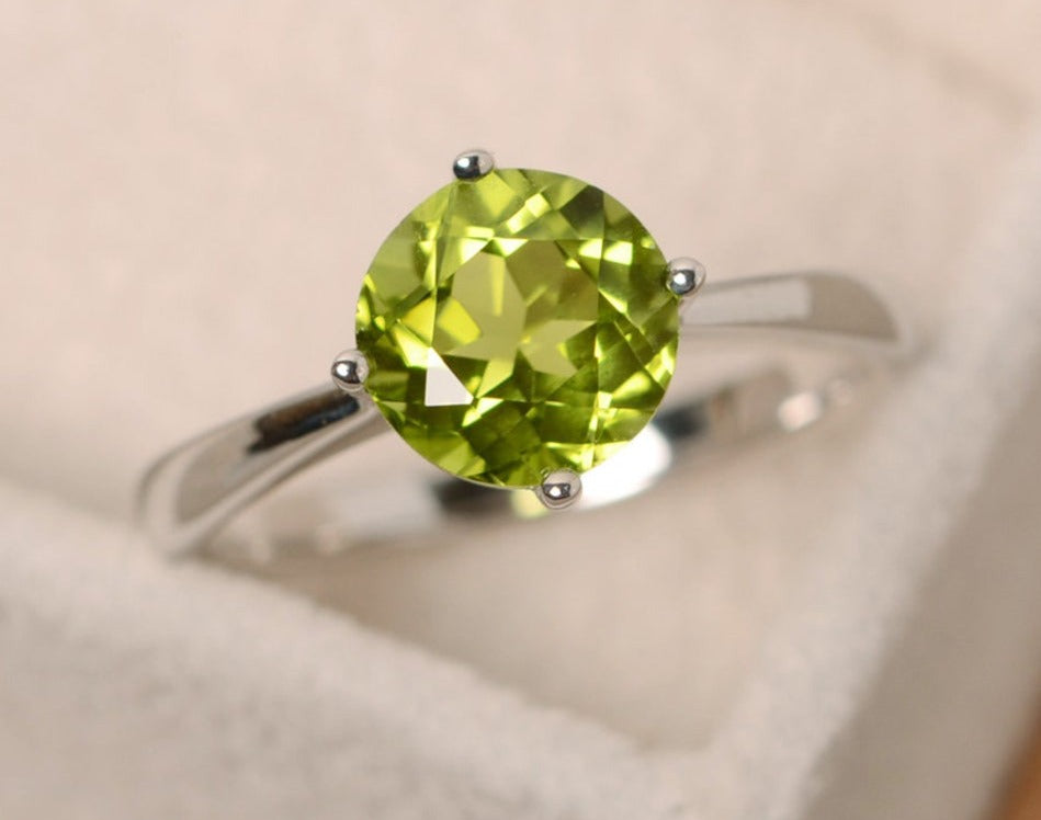 2 CT Round Cut Green Peridot  925 Sterling Silver Anniversary Solitaire Ring Gift For Her
