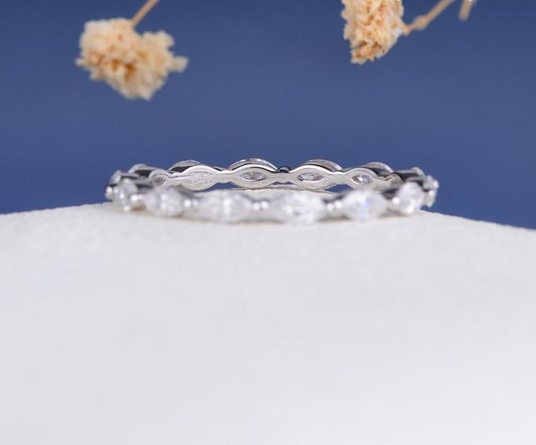 1.50 Ct Marquise Cut White Diamond 925 Sterling Silver Full Eternity Engagement Band Ring