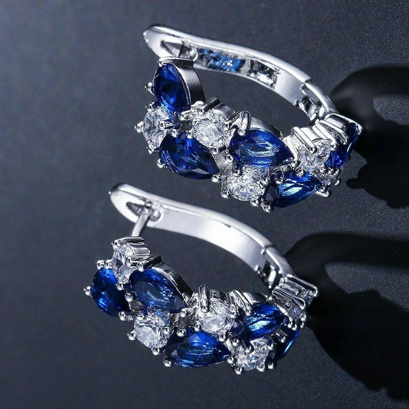 Pear Cut Blue Sapphire 2.00 Ct Women's Huggie Hoop Earrings 14K White Gold Finish On 925 Silver