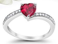 1 CT Heart Cut Red Ruby Diamond 925 Sterling Silver Women Engagement Bypass Love Ring