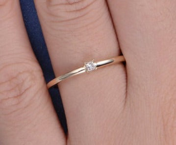 0.10 CT Princess Cut Diamond 14k Rose gold Over 925 Sterling Silver Women Band Solitaire Ring