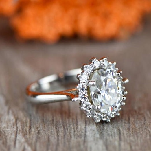 2 CT Oval Cut Diamond 925 Sterling Silver Halo Women's Promise Ring