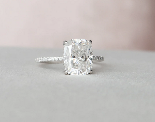 4 CT Cushion Cut White Gold Over On 925 Sterling Silver Solitaire W/Accents Engagement Ring