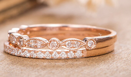 1 CT Round Cut White Diamond Rose Gold Over On 925 Sterling Silver Half Eternity Ring  Ring Set