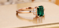 1 CT Emerald Cut Emerald & CZ Diamond Rose Gold Over On 925 Sterling Silver Cluster Wedding Ring