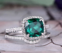 1 CT Cushion Cut Emerald White Gold Over On 925 Sterling Silver Stacking Bridal Ring Set