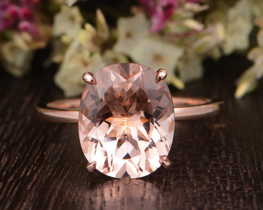 2 CT Oval Cut Peach Morganite Rose Gold Over On 925 Sterling Silver Solitaire Women Anniversary Ring