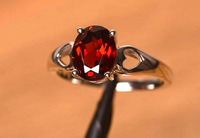 1 CT Oval Cut Red Garnet White Gold Over On 925 Sterling Silver Solitaire W/Accents Ring