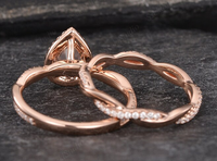 1 CT Pear Cut Peach Morganite Rose Gold Over On 925 Sterling Silver Women Halo Infinity Wedding Bridal Ring Set