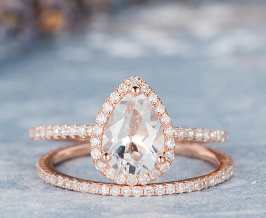 1 CT Pear Cut White Topaz Rose Gold Over On 925 Sterling Silver Anniversary Bridal Ring Set