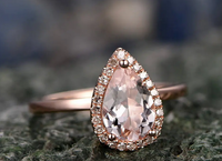 2 CT Pear Cut Pink Morganite Rose Gold Over On 925 Sterling Silver Halo Wedding Promise Ring