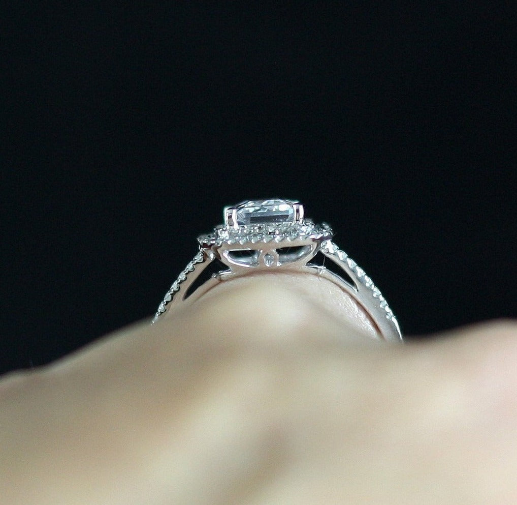 1 CT Emerald Cut Emerald Diamond 925 Sterling Silver Halo Anniversary Gift Ring