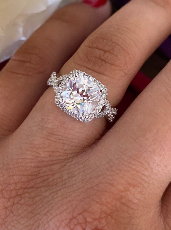 1 CT 925 Sterling Silver Cushion Cut White Diamond Anniversary Halo Ring