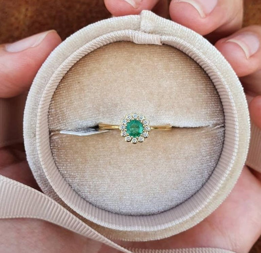 1 CT Round Cut Green Emerald Diamond 925 Sterling Silver Women Engagement Halo Ring Birthday Gift For