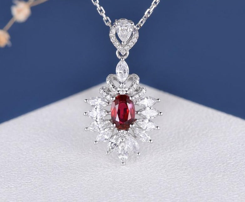 Buy Red Ruby Pendant with Chain Studs Earrings with Adjustable Ring Set… at  Amazon.in