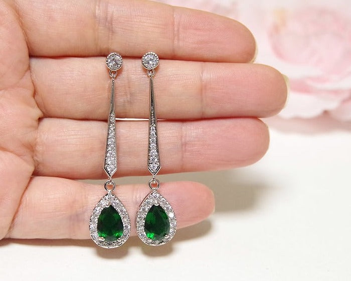 2.25 Ct Pear Cut Green Emerald 925 Sterling Silver Gorgeous Anniversary Gift Earrings