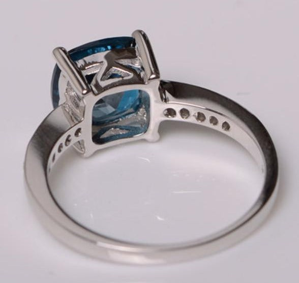 2 CT Cushion Cut London Blue Topaz Diamond 925 Sterling Silver Women Engagement Halo Ring